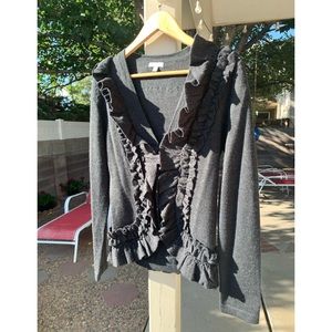 Tabitha dark grey/charcoal 100% wool cardigan with ruffles size M
